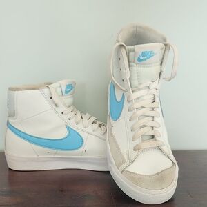 Nike White and Blue High-Top Sneakers. Youth Size 6.5